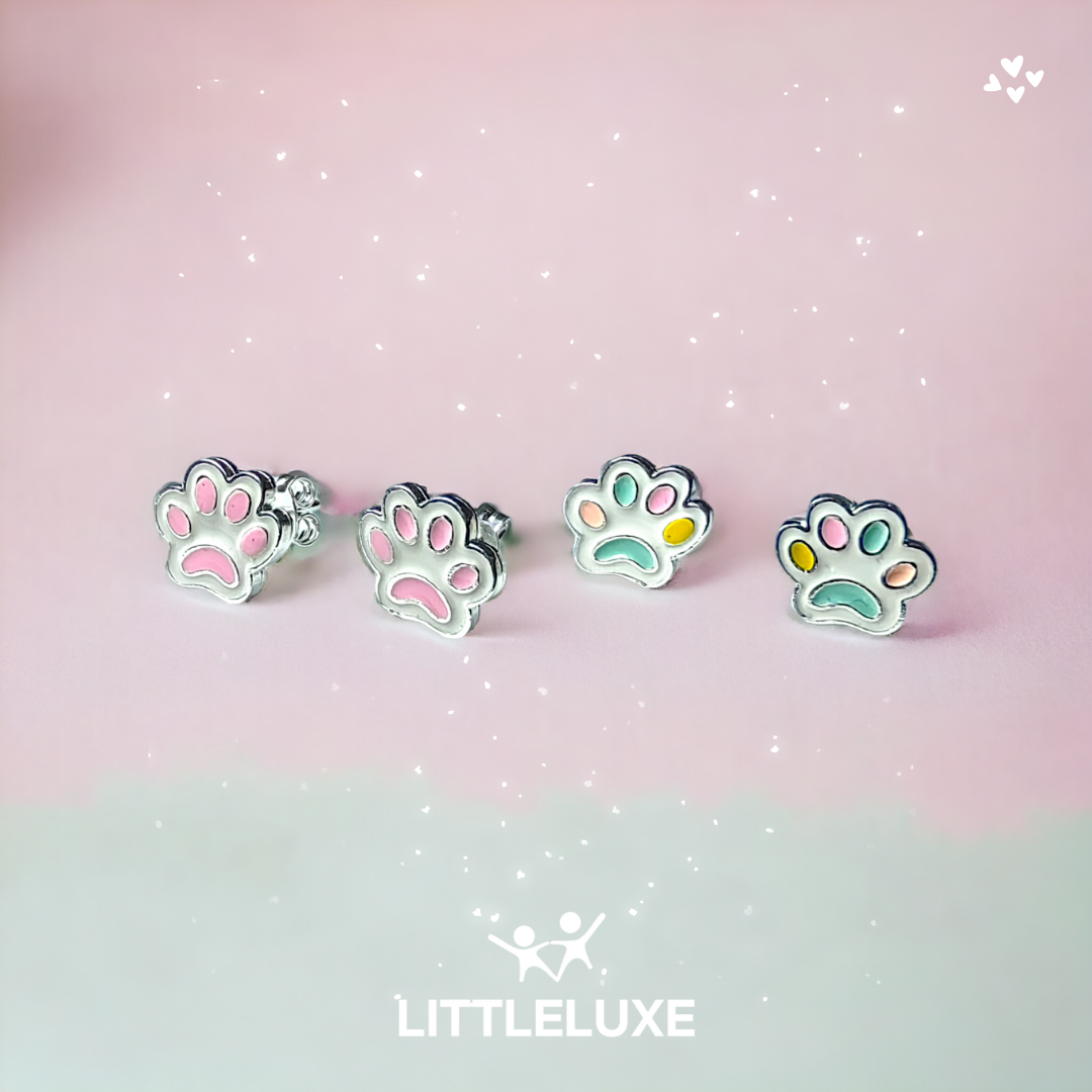 Adorable Silver Children's Earrings with Cute Paw Design