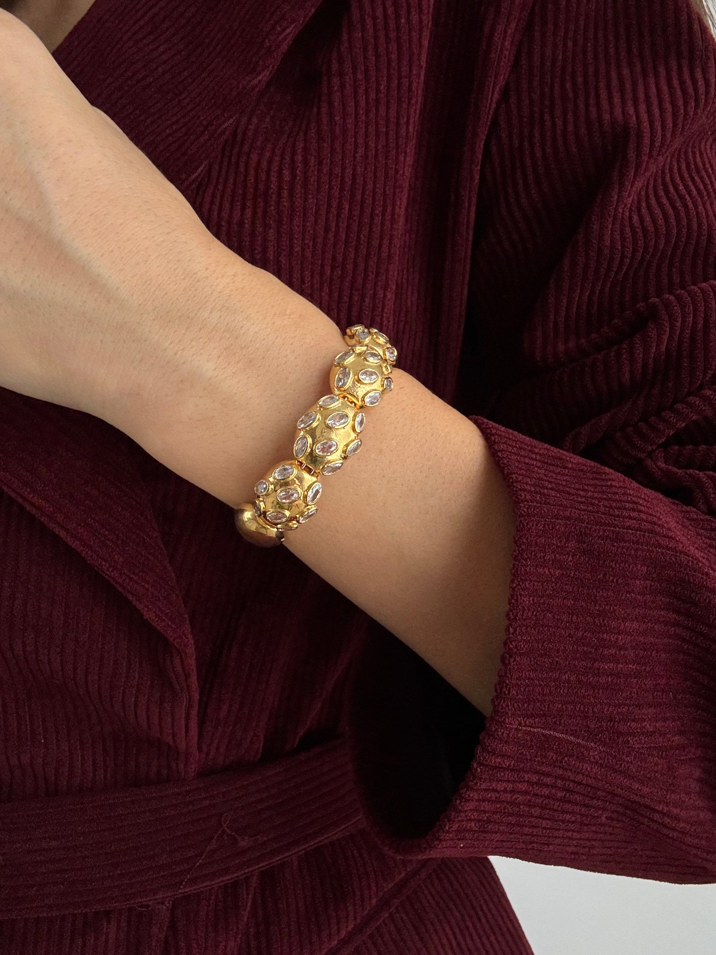 Adjustable Gold-Plated Bracelet with Sparkling Zircon Stones - Ahuza Collection