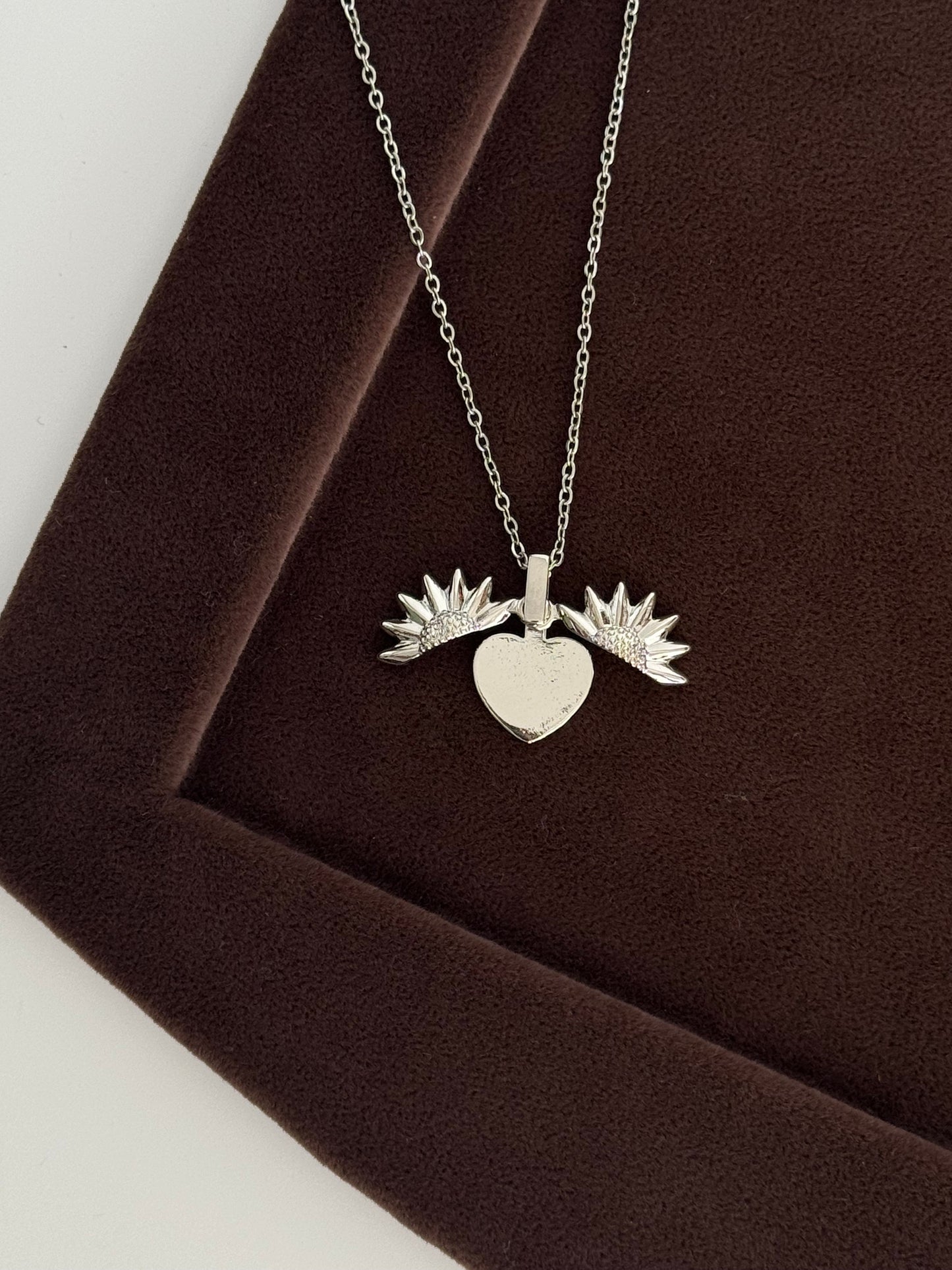 Floral Expandable Heart Detail Silver Steel Necklace