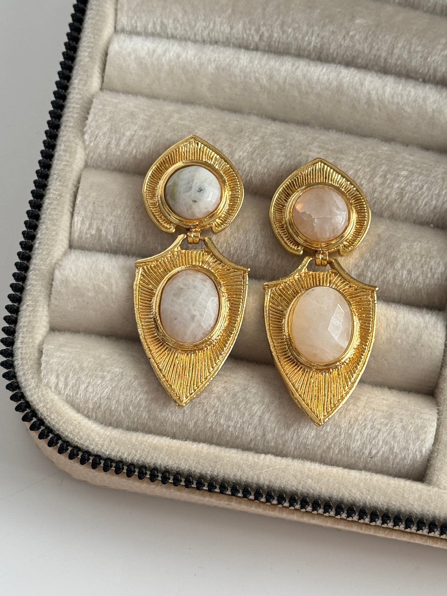 Stunning White Natural Stone Gold-Plated Earrings