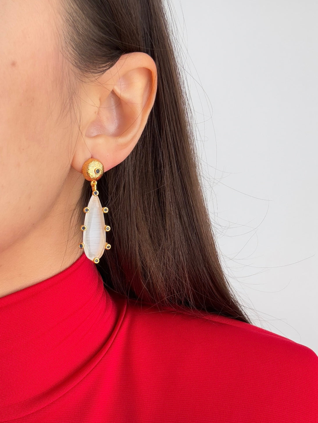 AYDEM White Glass Beaded Gold-Plated Earrings - Stunning Style!