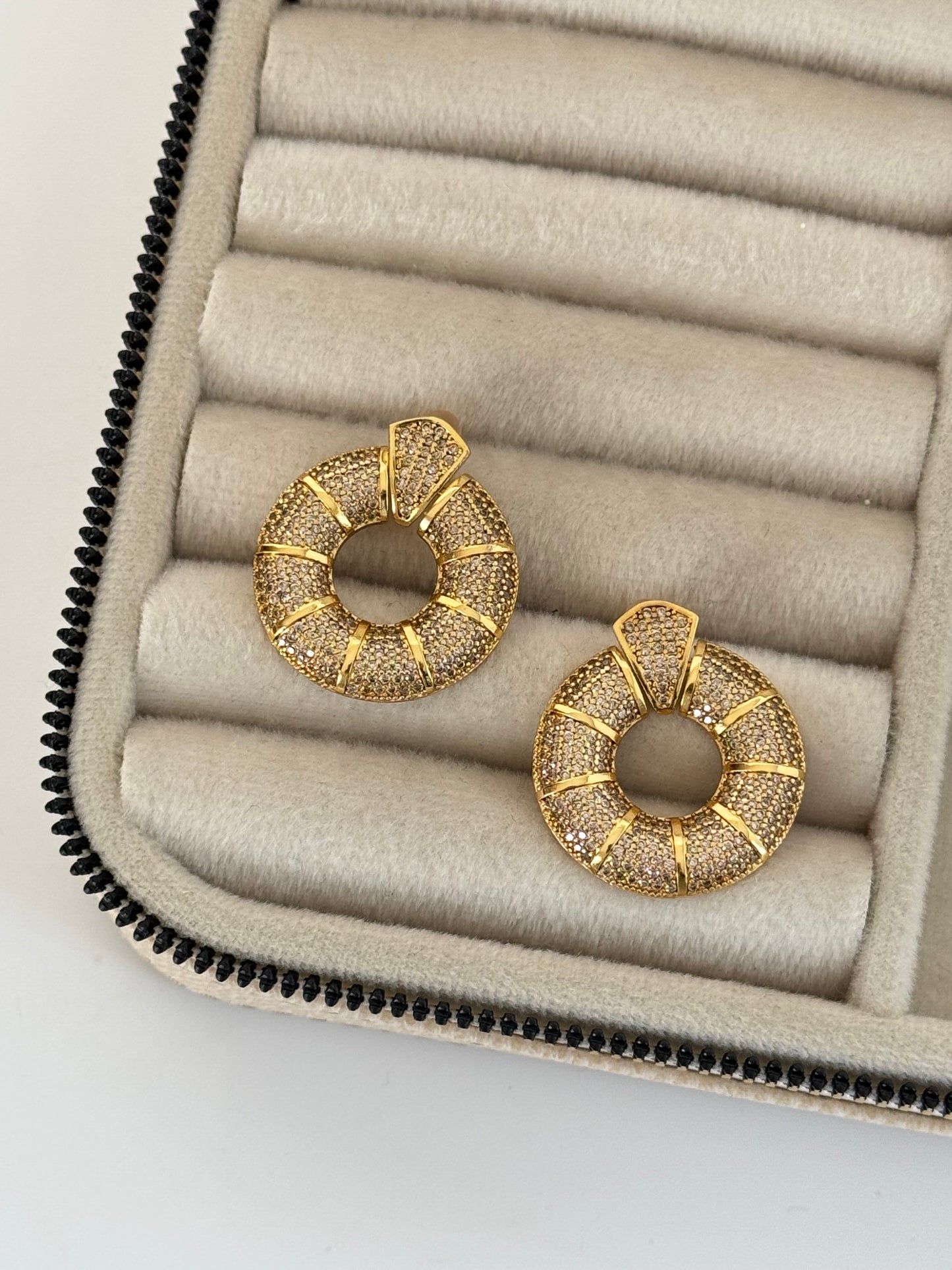 Stunning Gold-Plated Earrings with Zircon Stone and Intricate Halo Detail