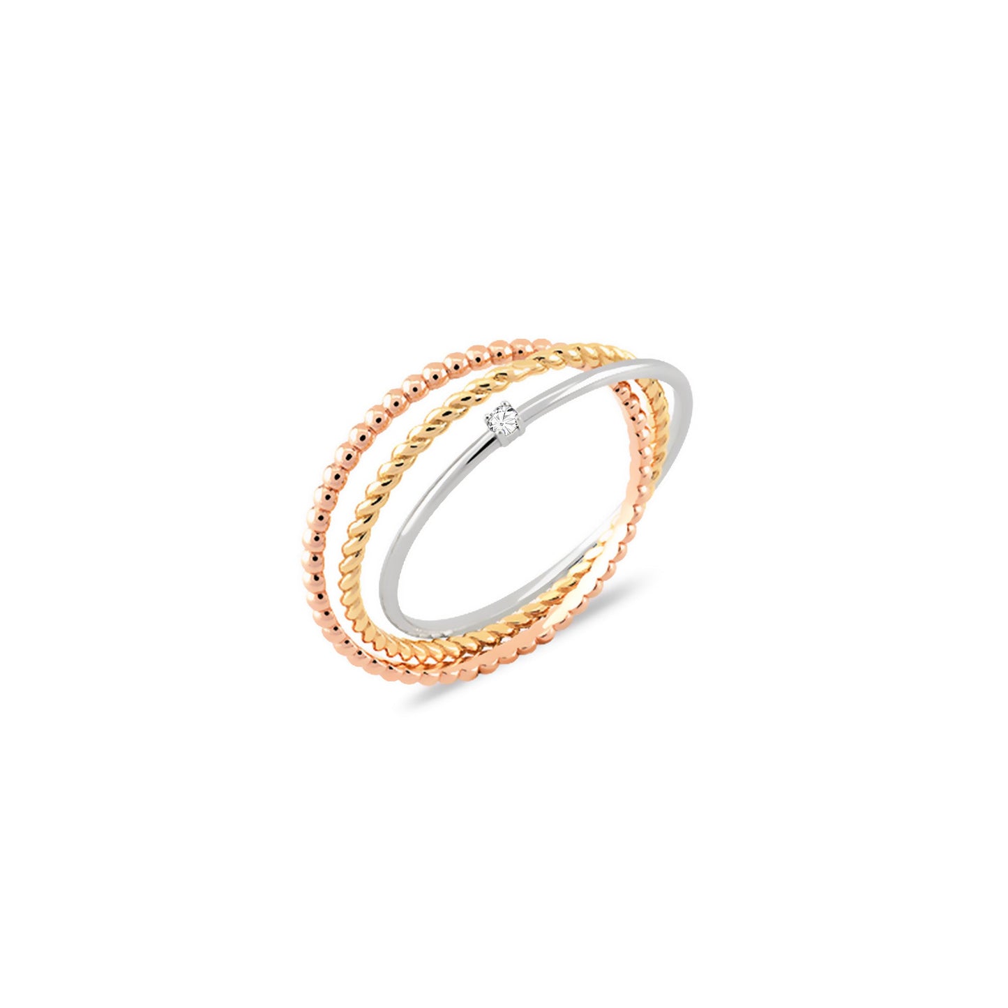 Trieste Tek Stone Triple Top Gold Ring – Elegant and Unique Design