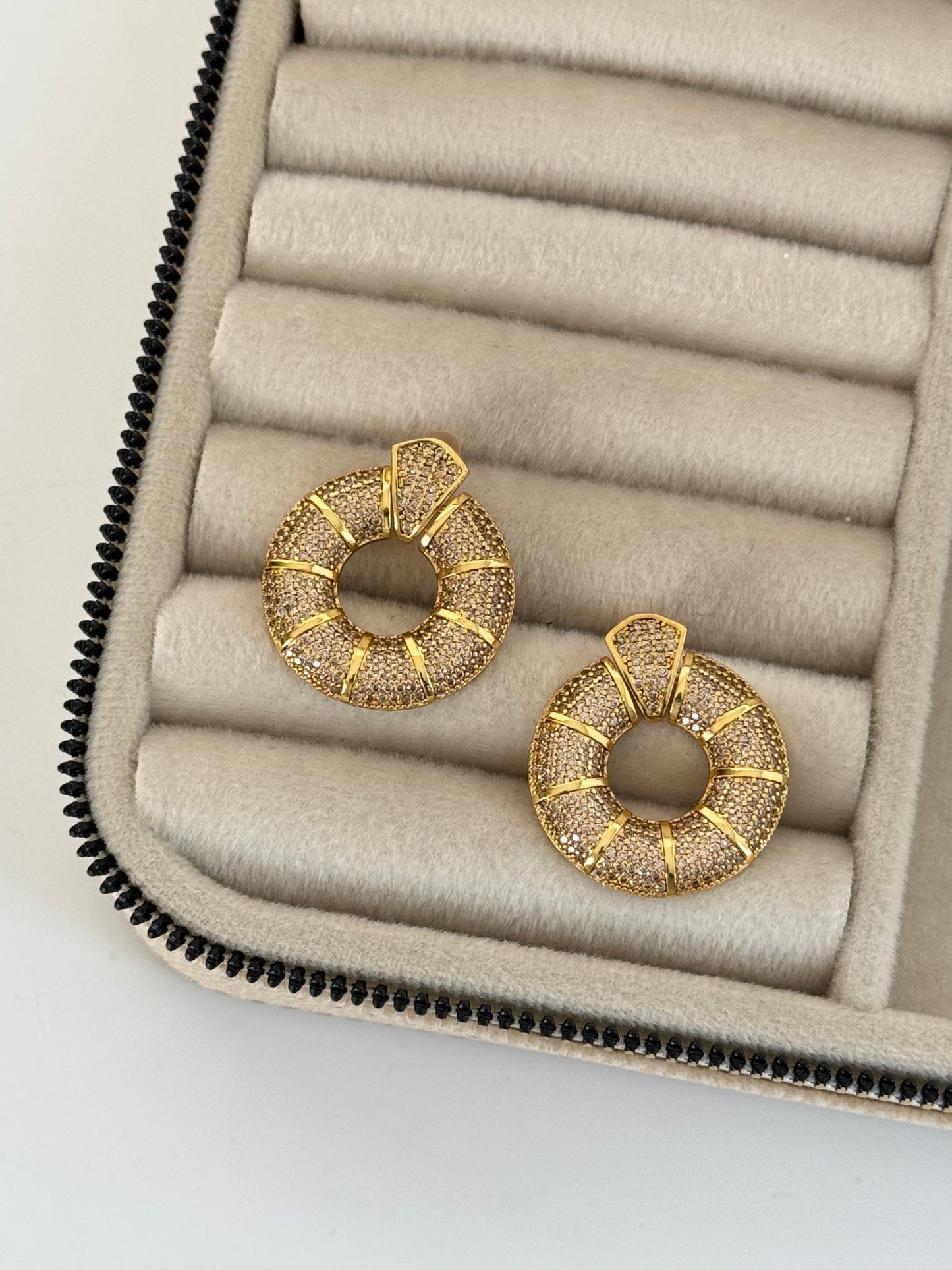 Stunning Gold-Plated Earrings with Zircon Stone and Intricate Halo Detail