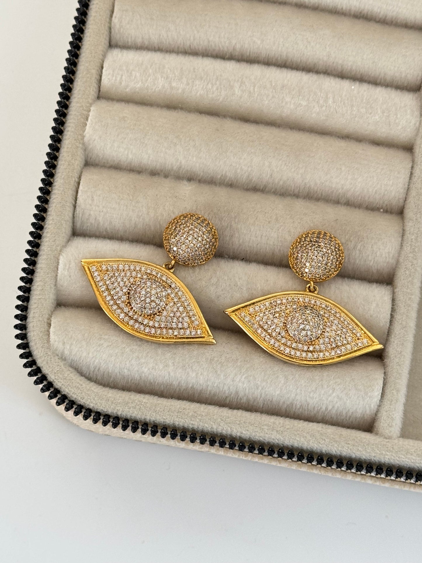 Eye-Patterned Stone-Studded Gold-Plated Earrings