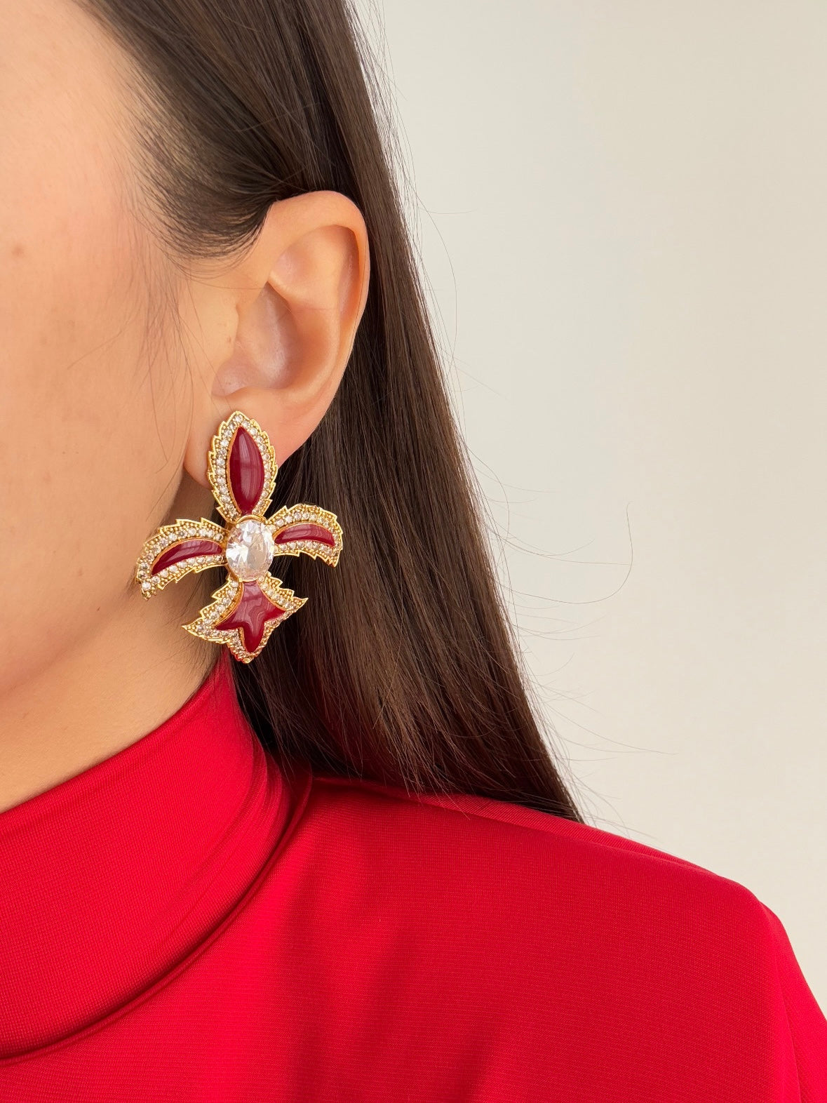 Royal Bordo Flower Gold-Plated Earrings - Elegant Design for Every Occasion