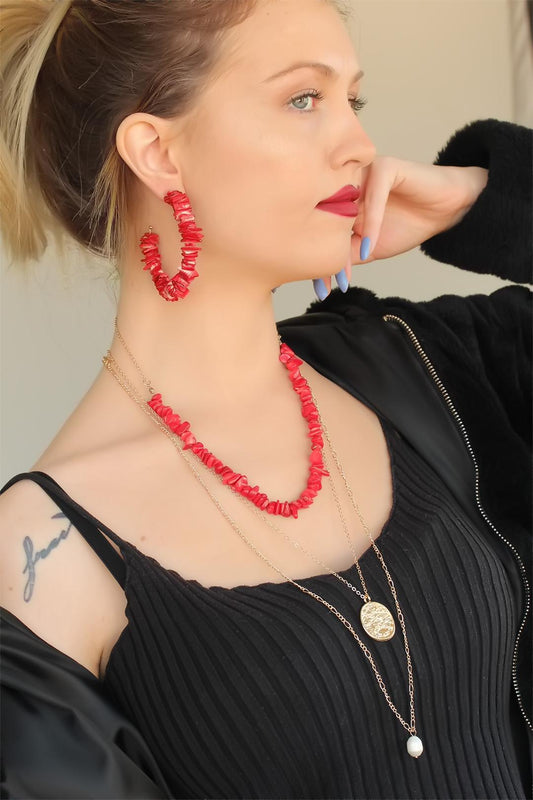 Stunning Red Stone Necklace and Earring Set