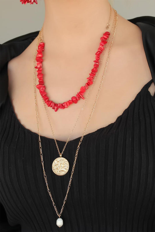 Stunning Red Stone Necklace and Earring Set