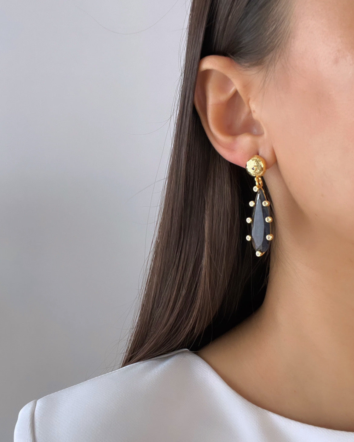 AYDEM Black Glass Bead Gold-Plated Earrings - Elegant and Stylish Jewelry