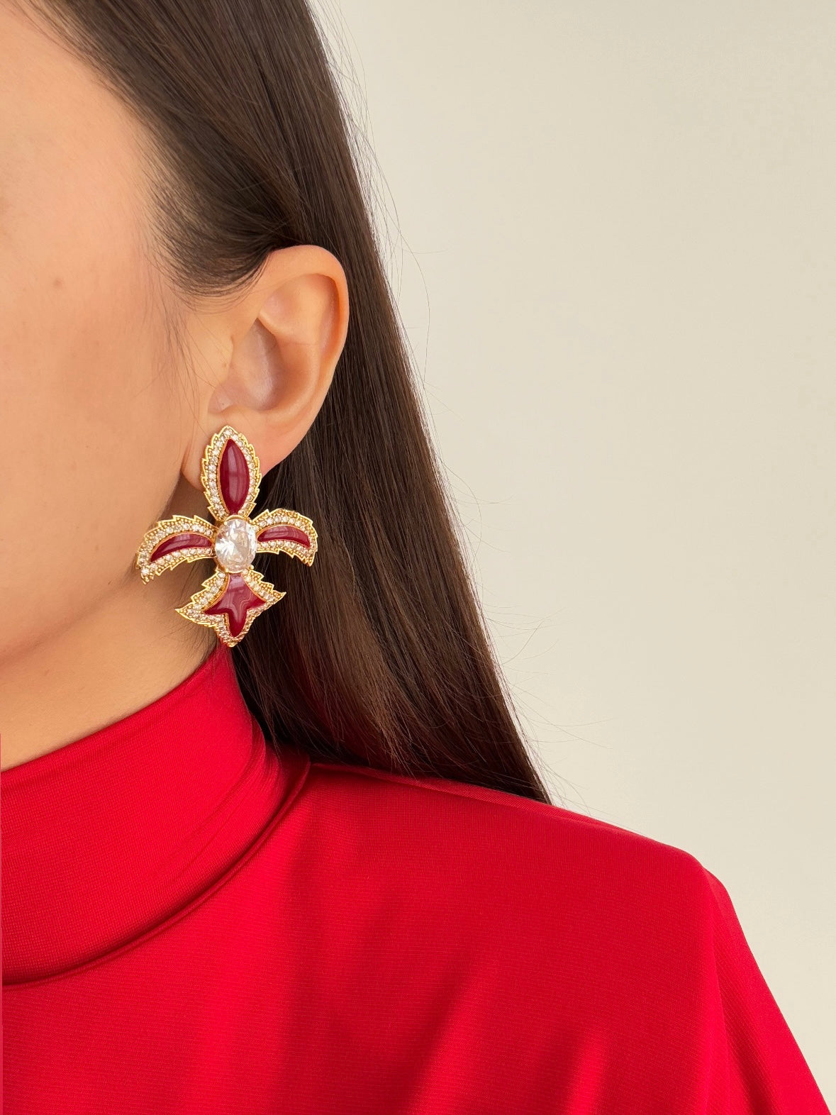 Royal Bordo Flower Gold-Plated Earrings - Elegant Design for Every Occasion