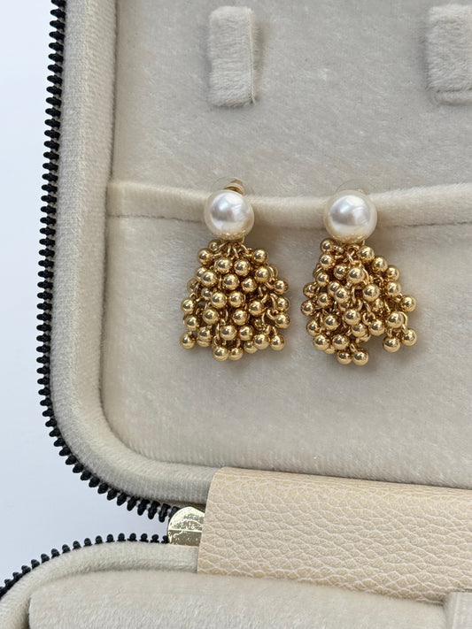 Imported Beaded Gold Earrings with Stunning Detail