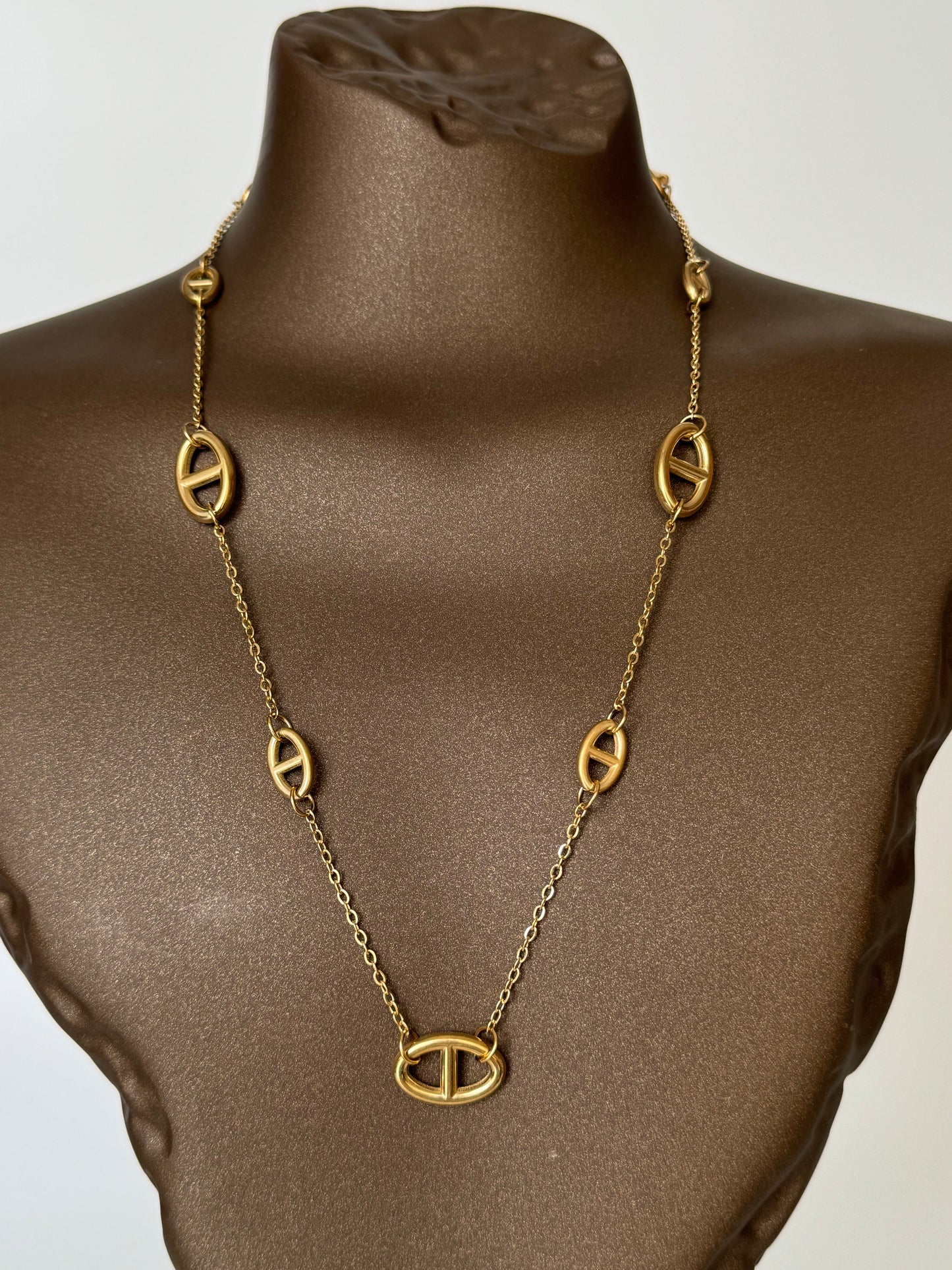 Detailed Brand Model Gold Steel Necklace - Elegant and Durable Jewelry