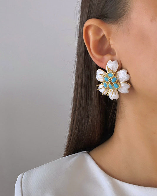 Gold-Plated White Violet Earrings – Elegant and Stylish Jewelry