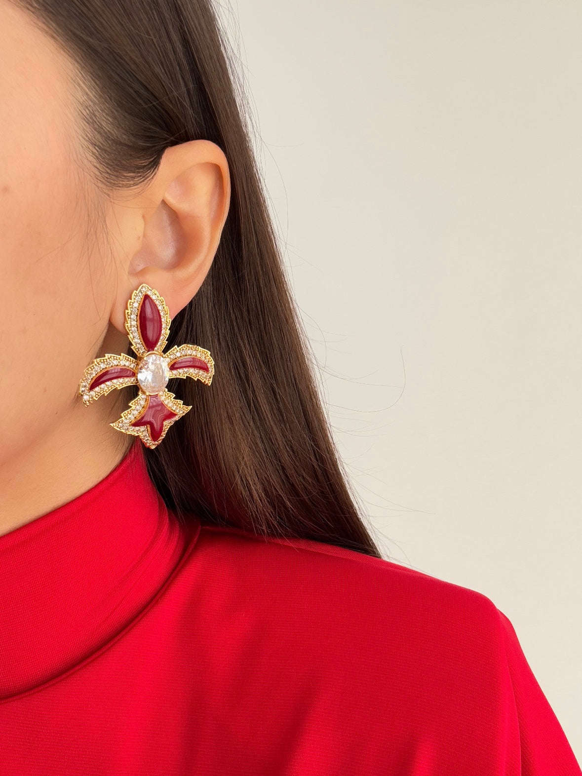 Royal Bordo Flower Gold-Plated Earrings - Elegant Design for Every Occasion