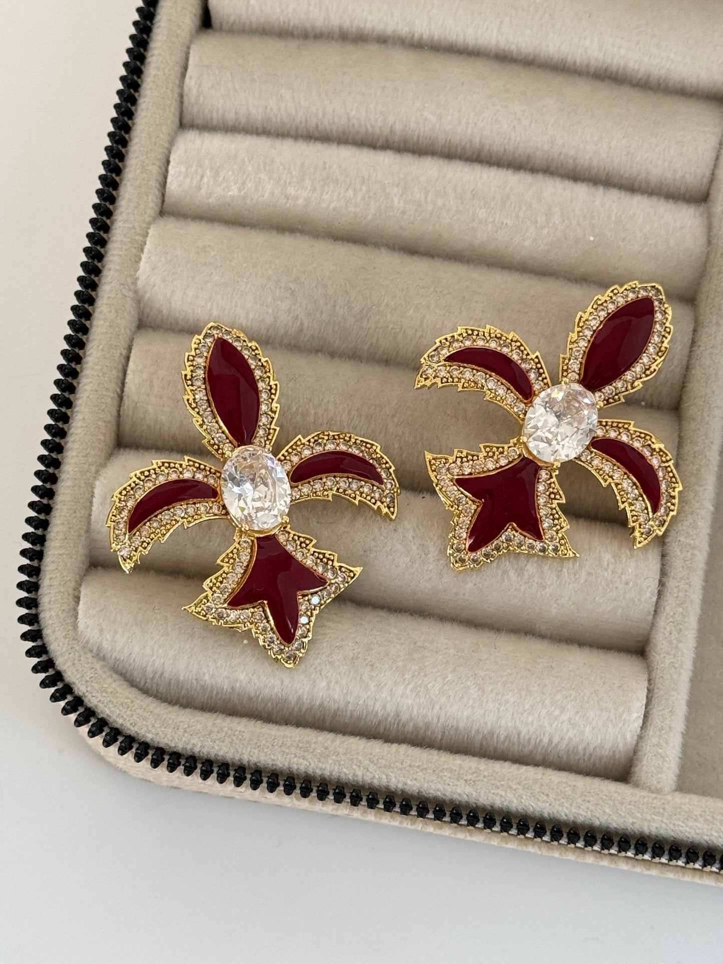 Royal Bordo Flower Gold-Plated Earrings - Elegant Design for Every Occasion