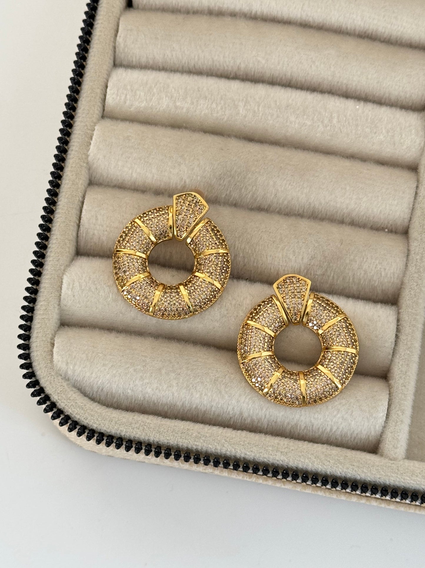 Stunning Gold-Plated Earrings with Zircon Stone and Intricate Halo Detail