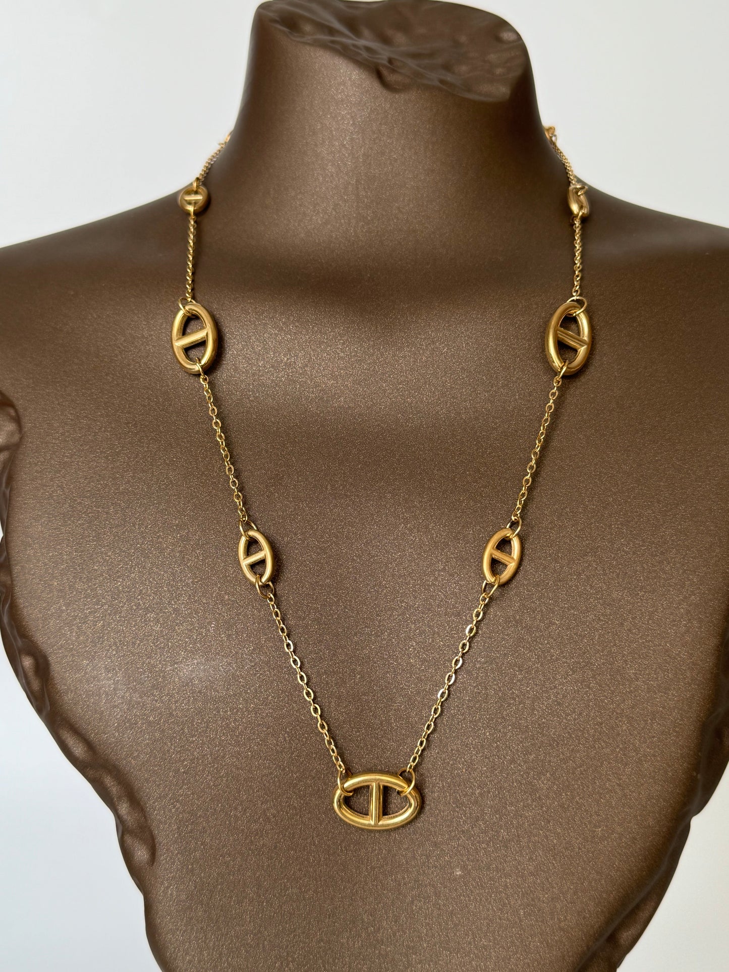 Detailed Brand Model Gold Steel Necklace - Elegant and Durable Jewelry