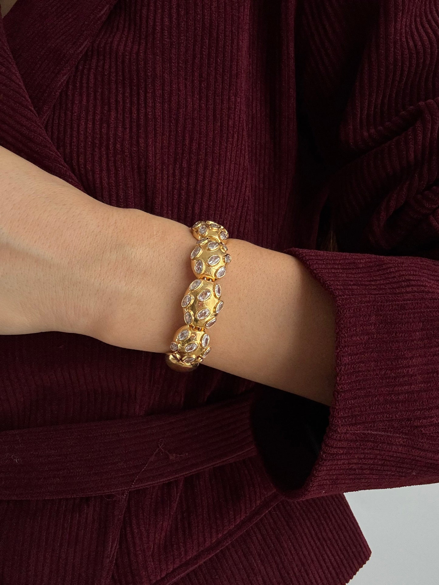 Adjustable Gold-Plated Bracelet with Sparkling Zircon Stones - Ahuza Collection