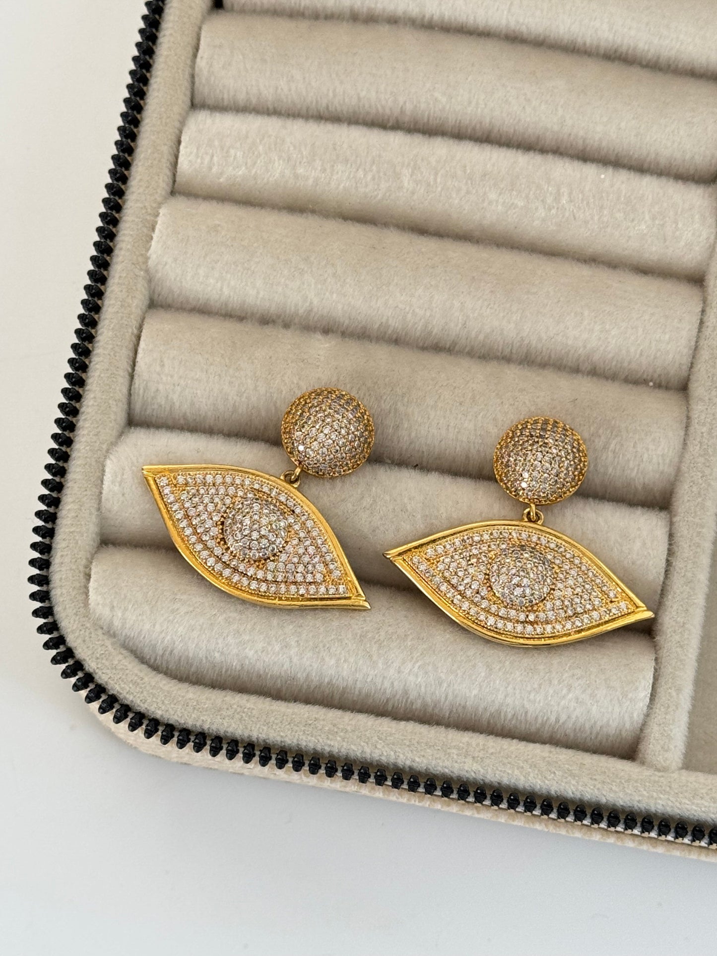 Eye-Patterned Stone-Studded Gold-Plated Earrings