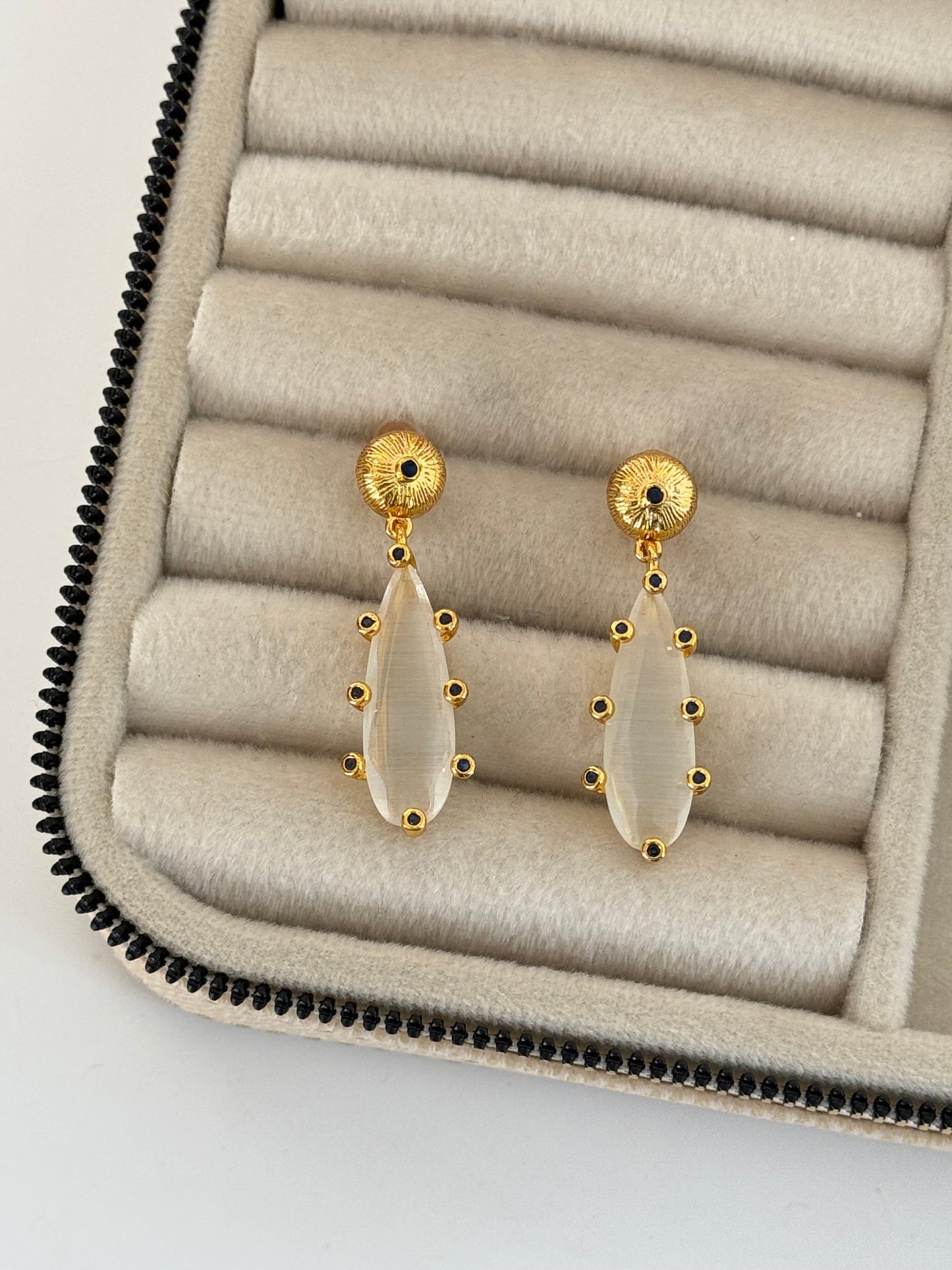 AYDEM White Glass Beaded Gold-Plated Earrings - Stunning Style!