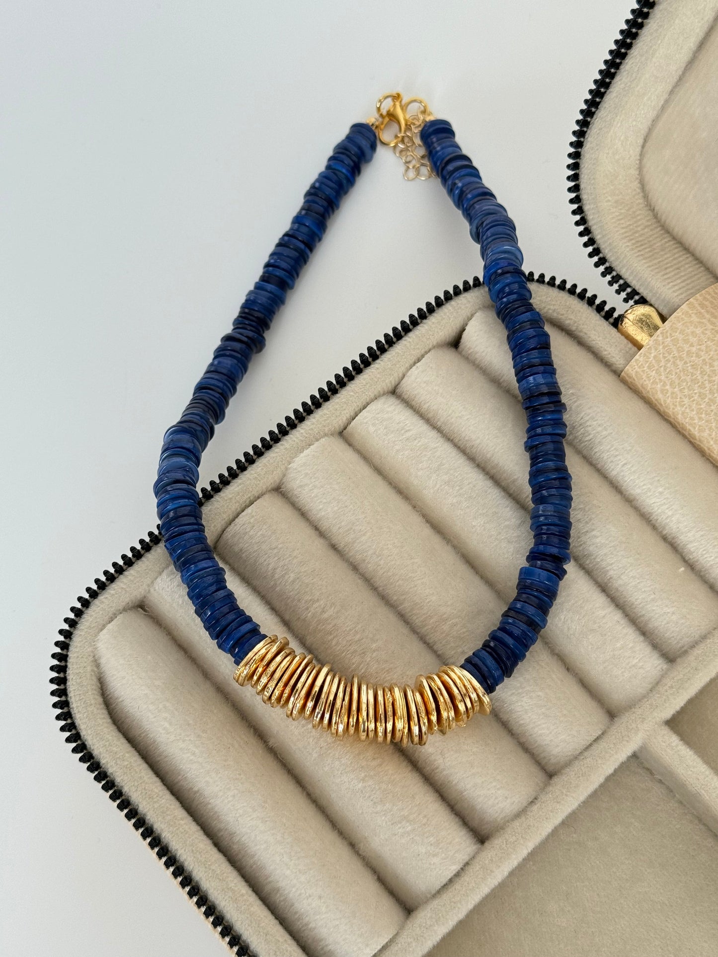 Stunning Blue Glass Bead Necklace with Gold-Plated Accents