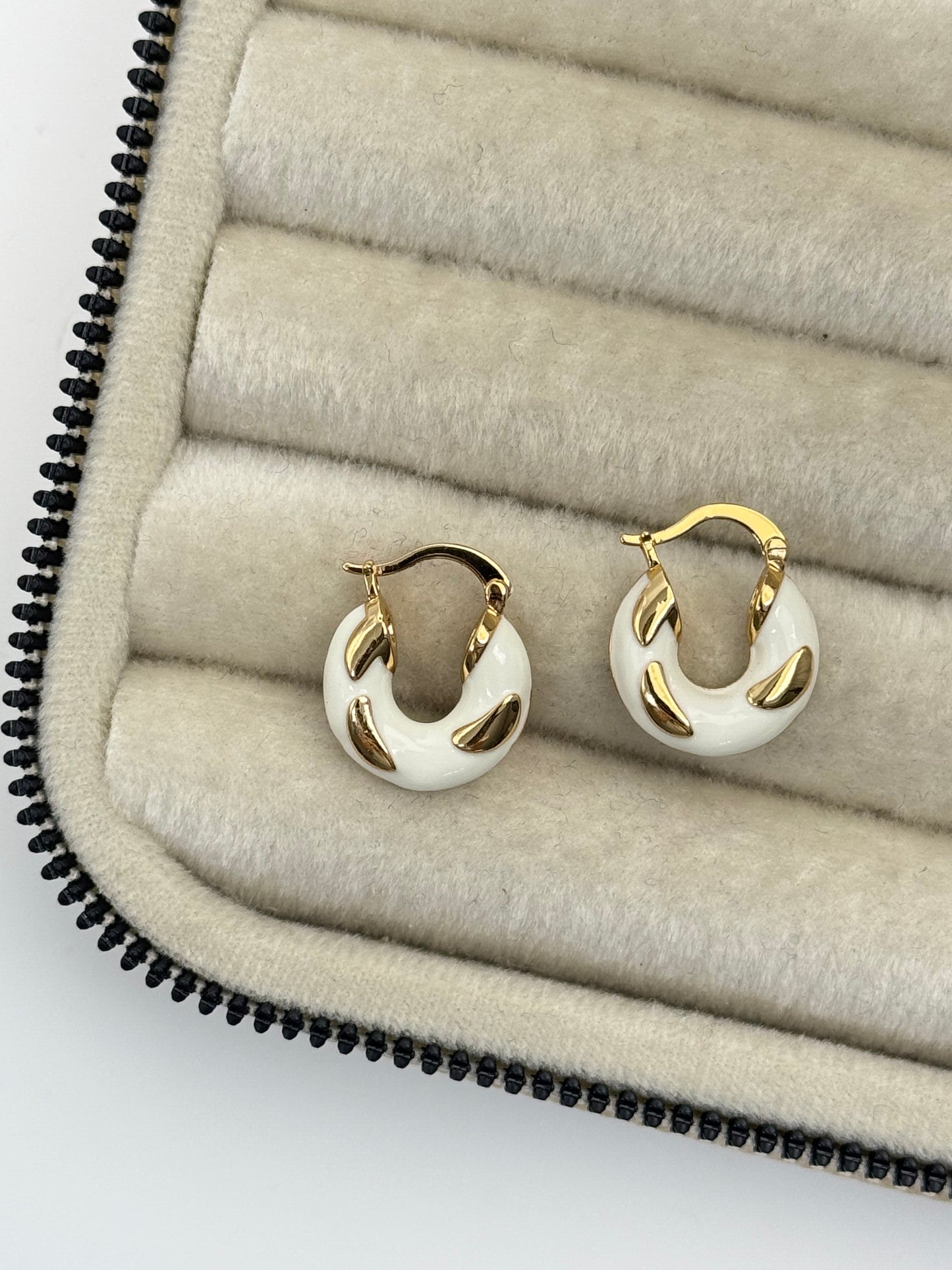 Stunning White Enamel Hoop Earrings