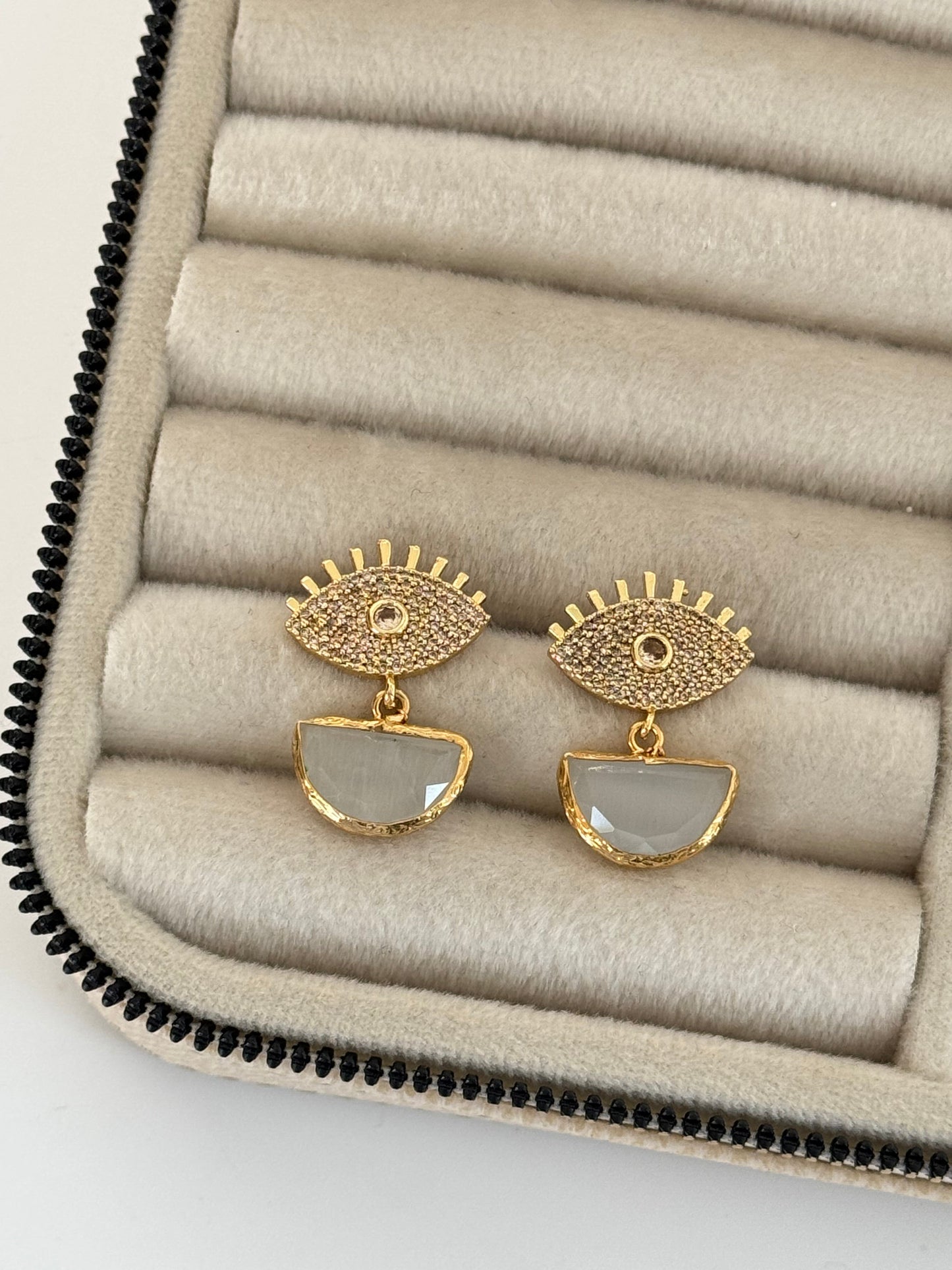 Stunning Gold-Plated Earrings with Intricate Natural Stone Details