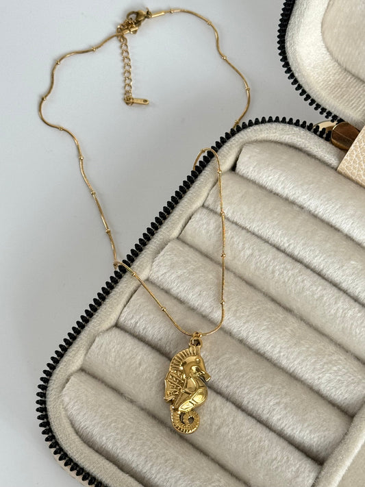 Intricate Seahorse Gold Steel Necklace