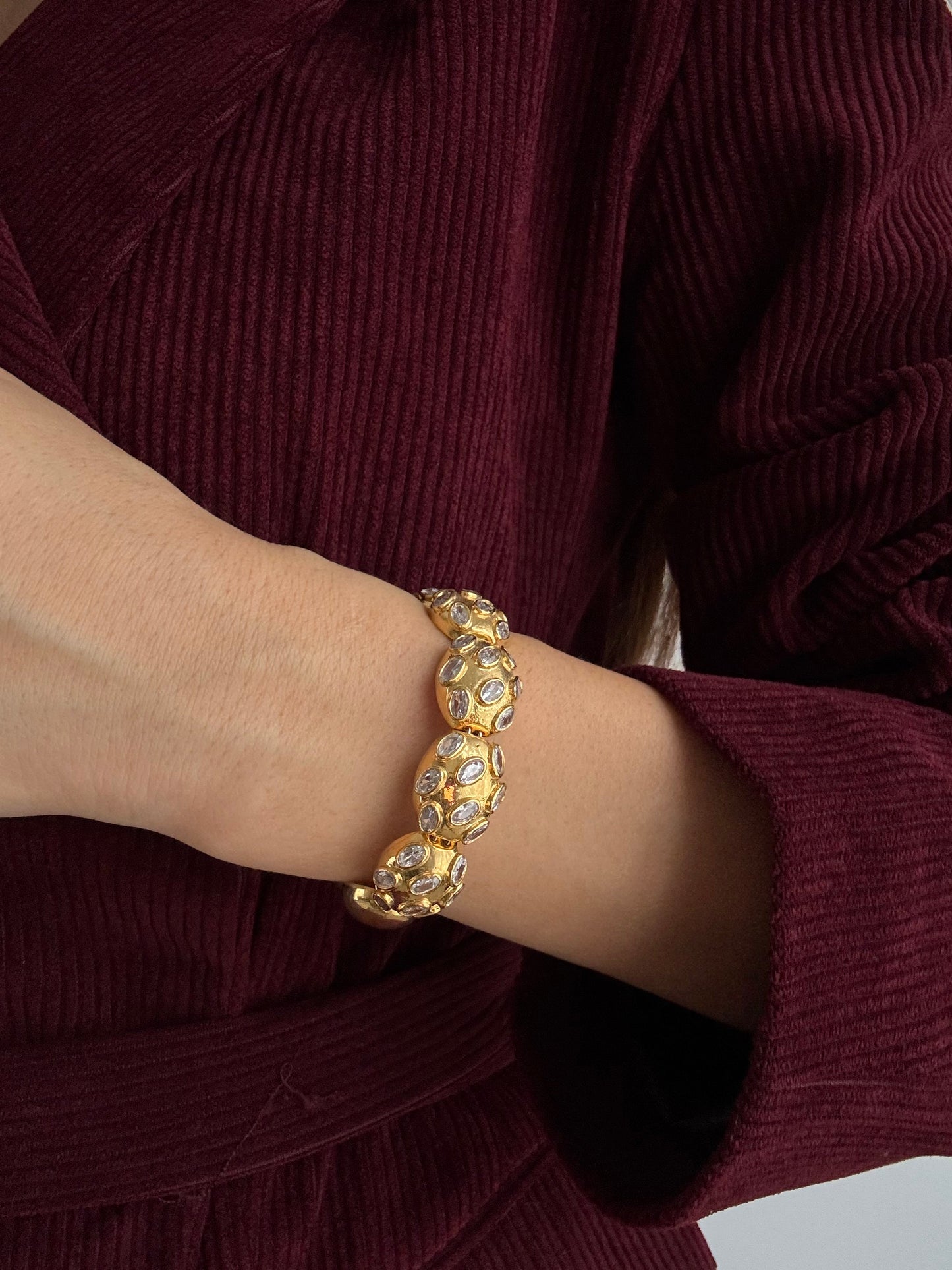 Adjustable Gold-Plated Bracelet with Sparkling Zircon Stones - Ahuza Collection