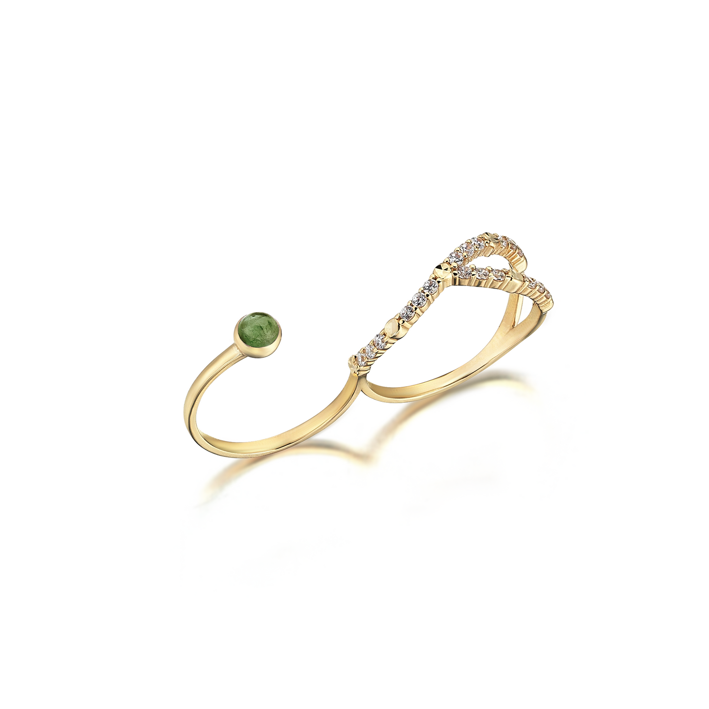 Gold Double Finger Ring with Stunning Tourmaline Stone