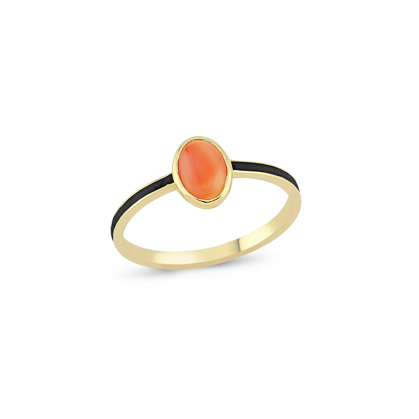 Stunning Gold Ring with Coral Stone and Enamel Detail