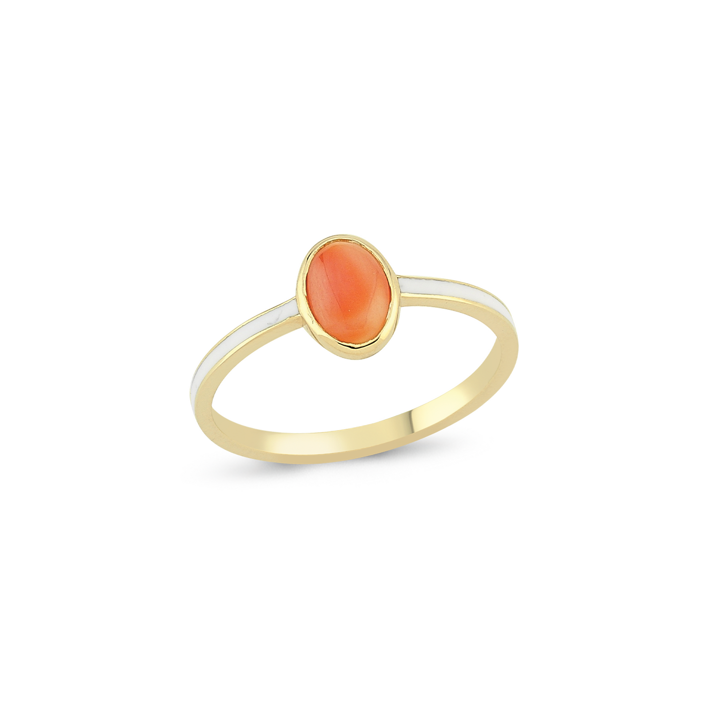 Stunning Gold Ring with Coral Stone and Enamel Detail