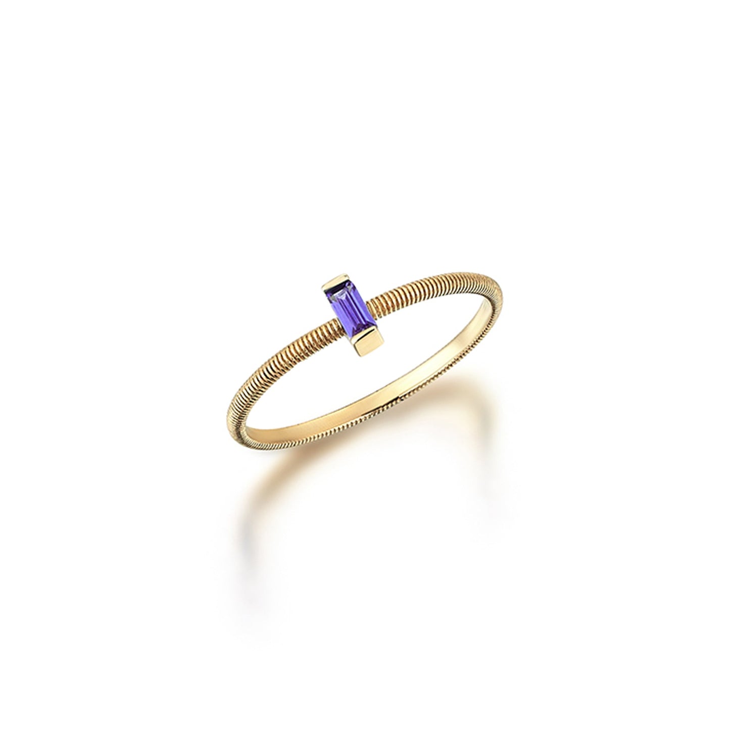 Textured Vertical Baguette Cut Gemstone Gold Ring