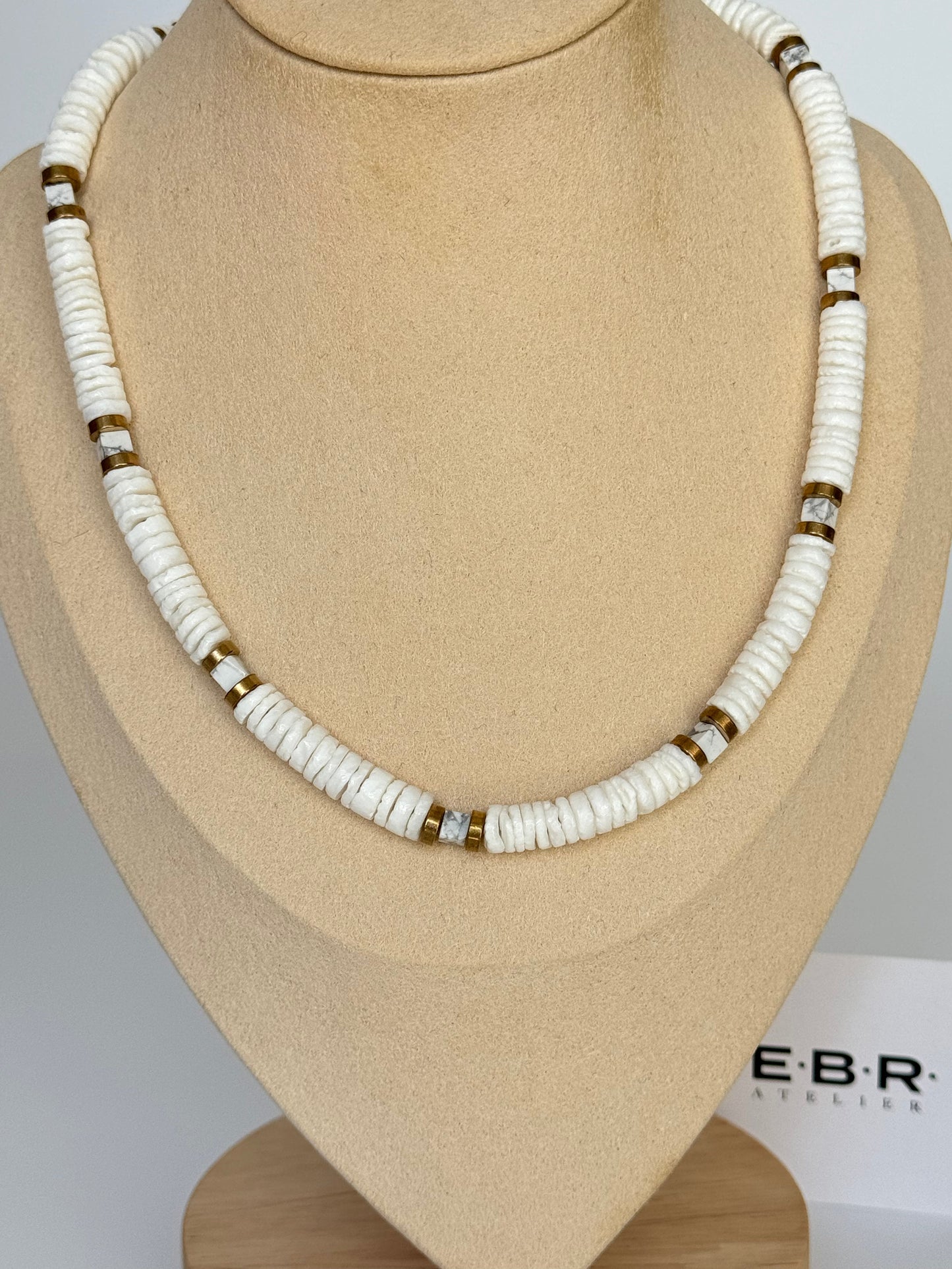 Natural Stone and Real Mother of Pearl Gold-Plated Detailed Necklace