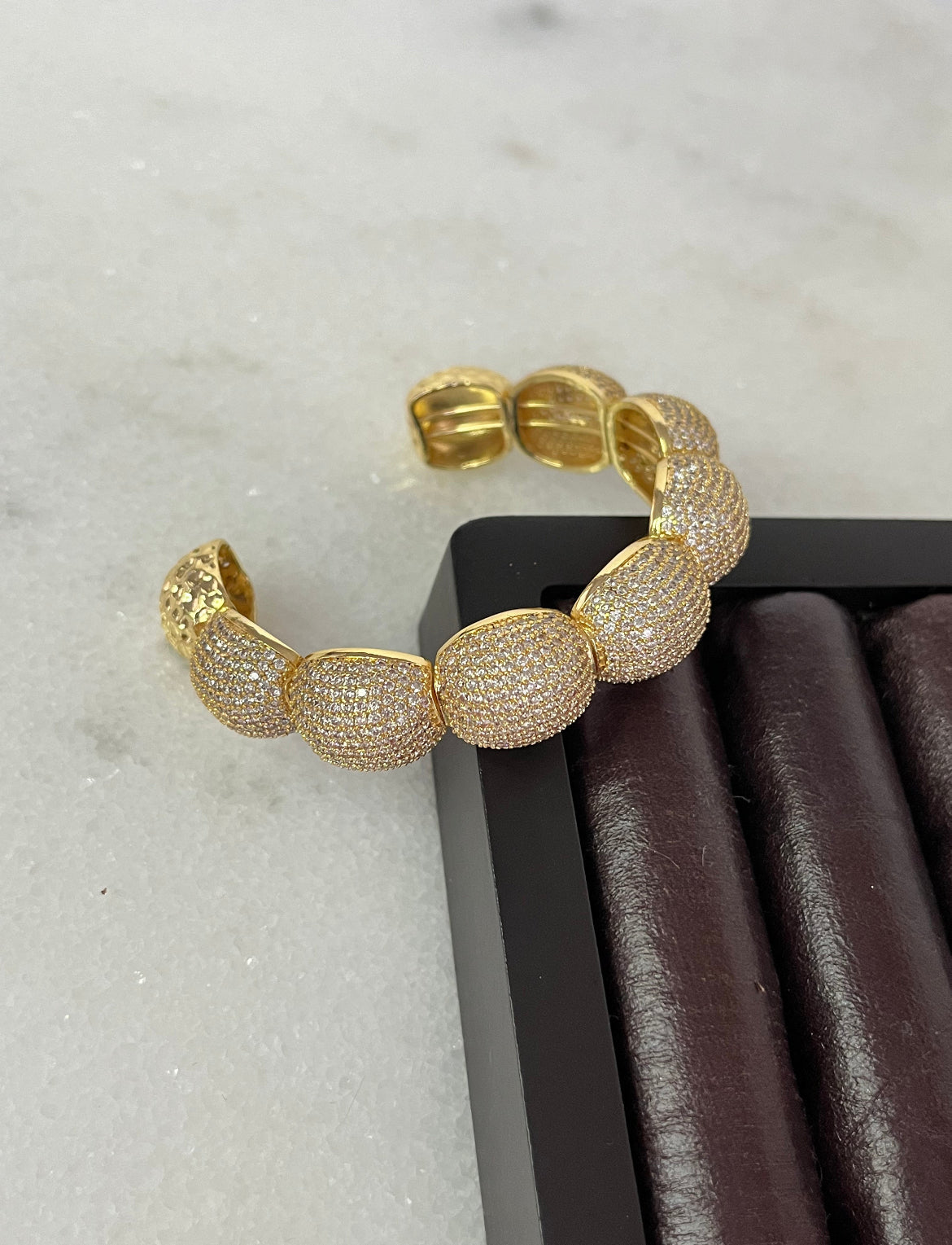 Adjustable Gold Plated Cuff Bracelet with Sparkling Stones