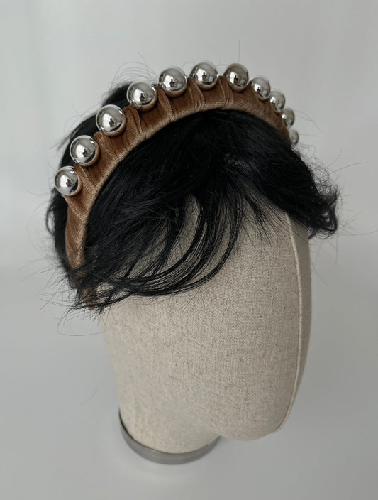 Farzin Imported Brown Beaded Silver Headband