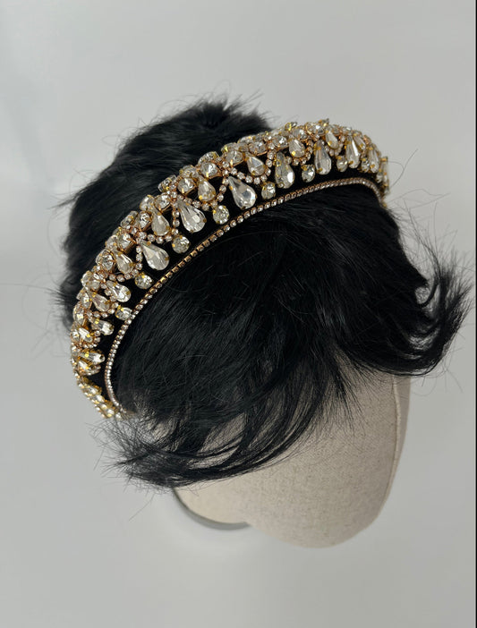 Imported AFITAP Gold Gemstone Tiara with Elegant Bump Design