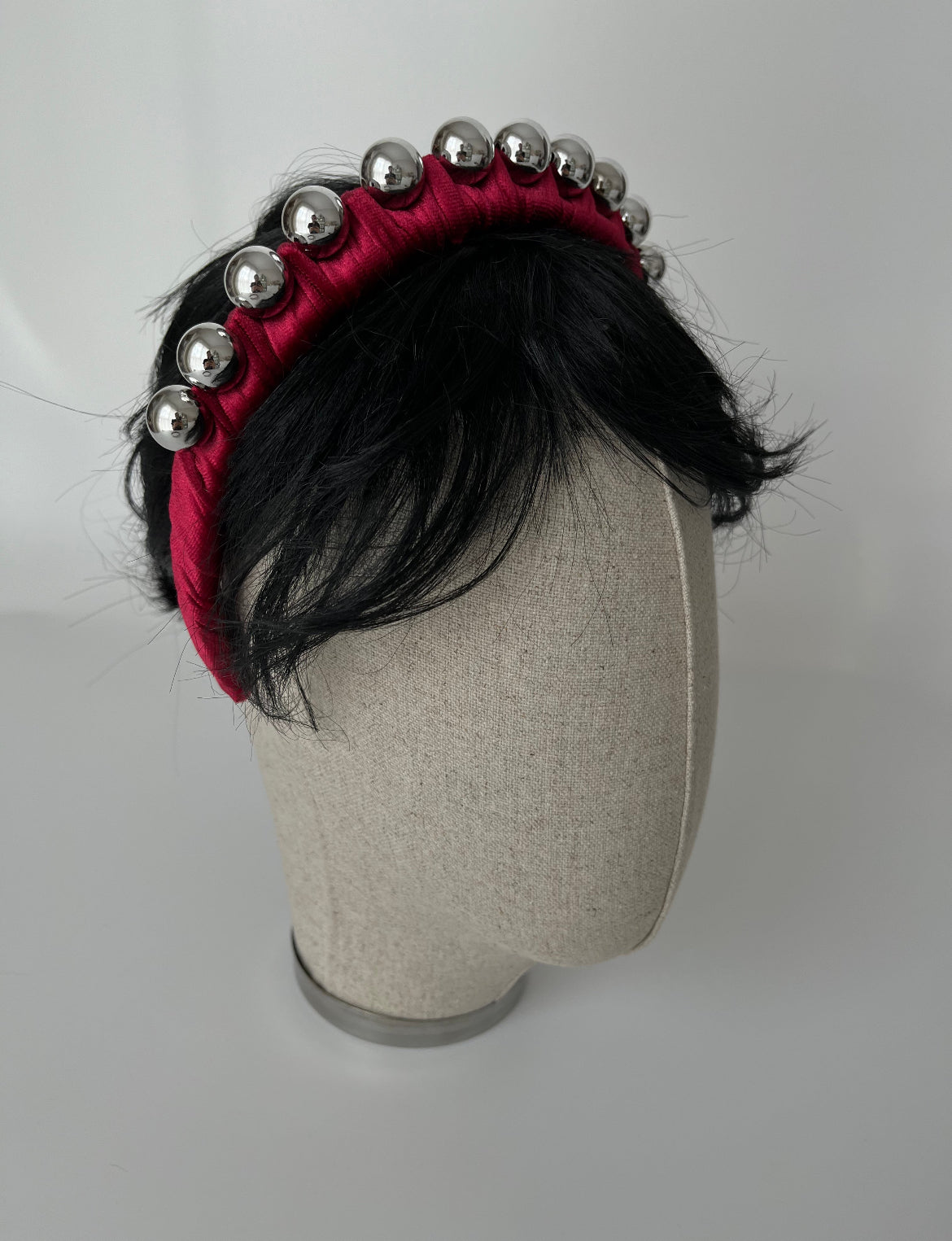 Farzin Imported Burgundy Beaded Tiara - Elegant Silver Accent