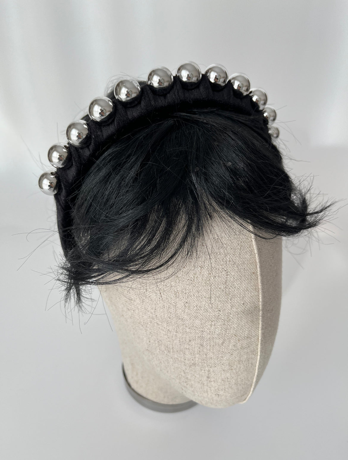 Farzin Imported Silver Beaded Black Crown - Elegant Headpiece for Any Occasion