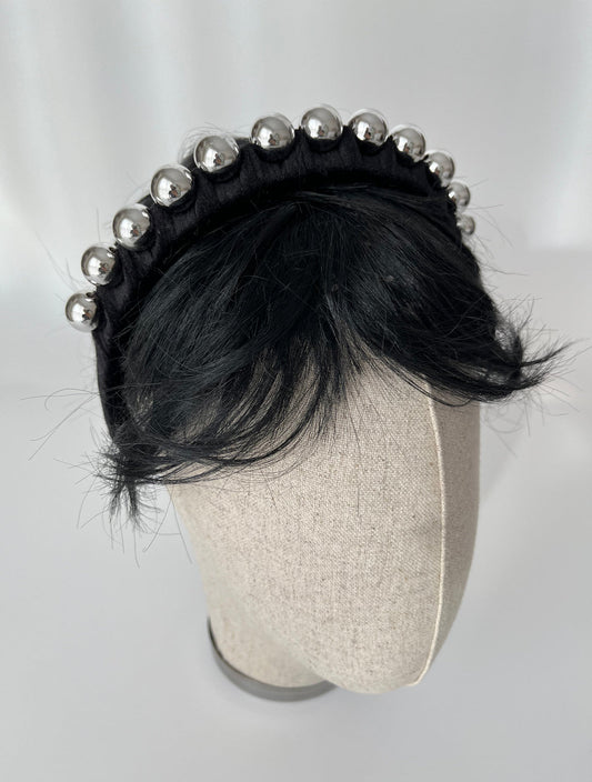 Farzin Imported Silver Beaded Black Crown - Elegant Headpiece for Any Occasion