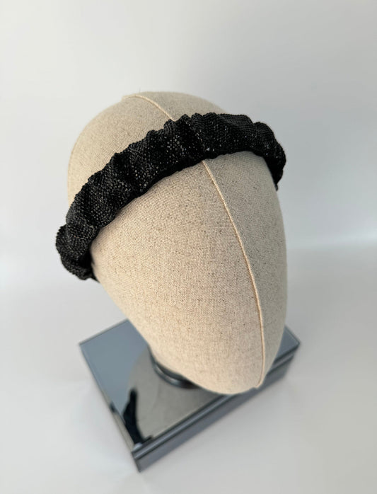 Imported Black Crystal Stone Headband with Elegant Ruffles by EFRUZ