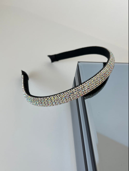 Colorful Crystal-Embellished Black Slim Headband by Darya