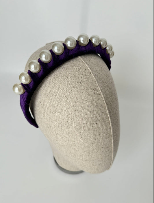 Farzin Imported Purple Velvet Crown with Elegant Pearls