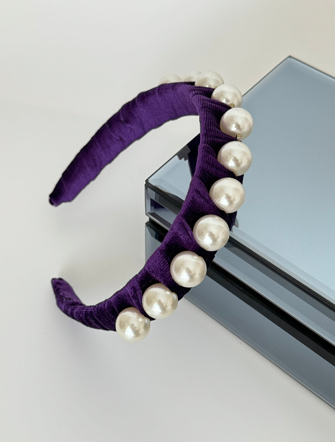 Farzin Imported Purple Velvet Crown with Elegant Pearls