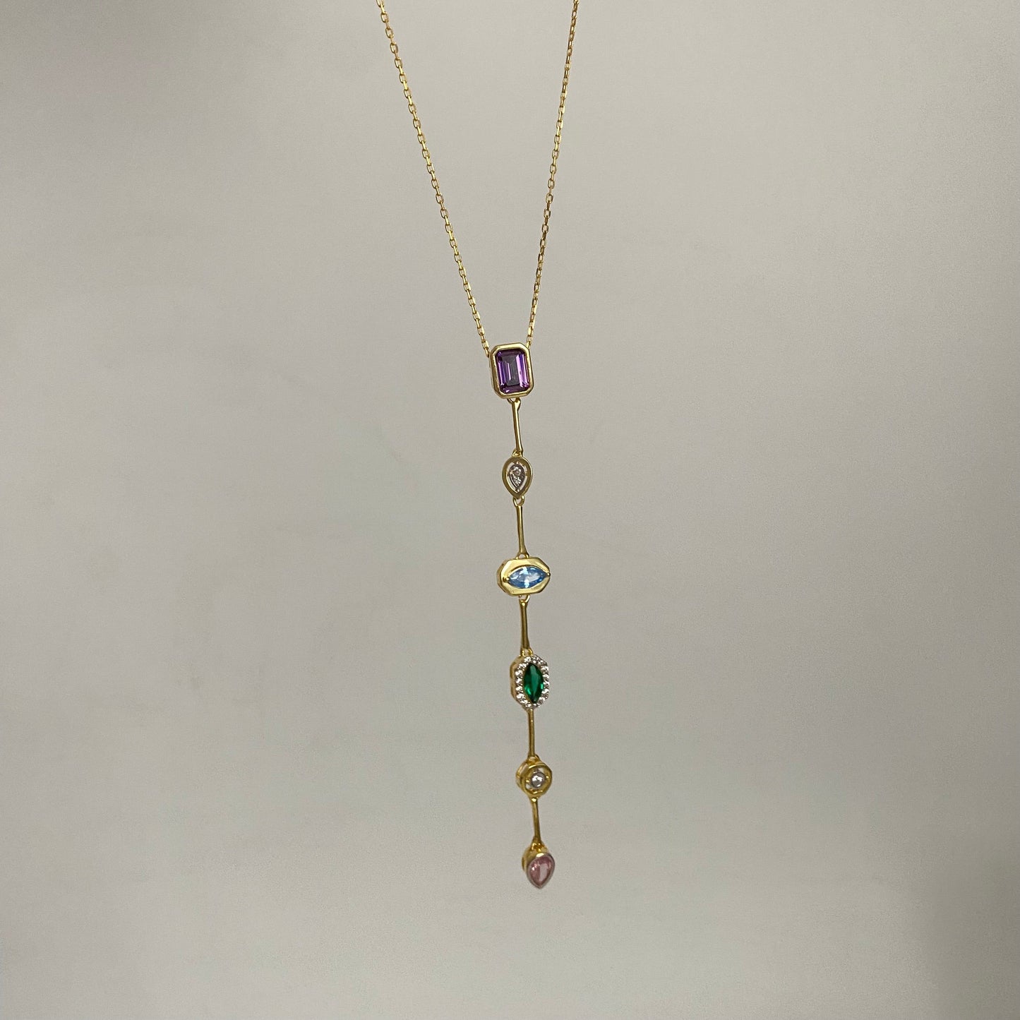 Elegant 925 Silver Y Necklace with Mixed Gemstones