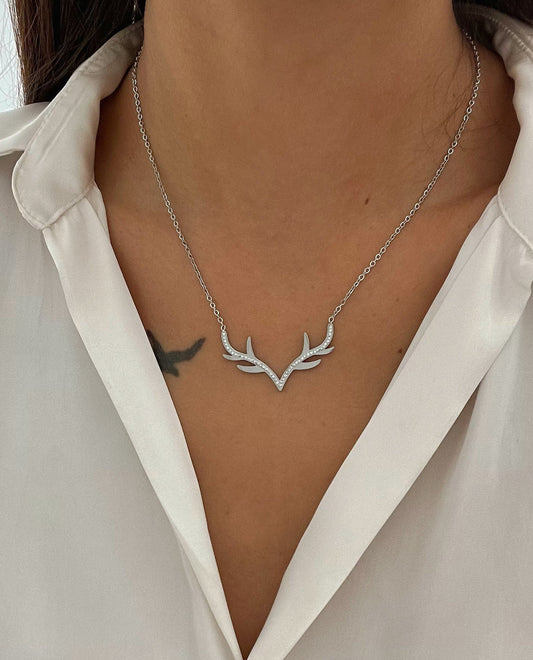 Imported Silver Steel Necklace with Deer Detail