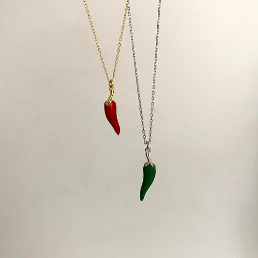 925 Sterling Silver Enamel Chili Pepper Necklace