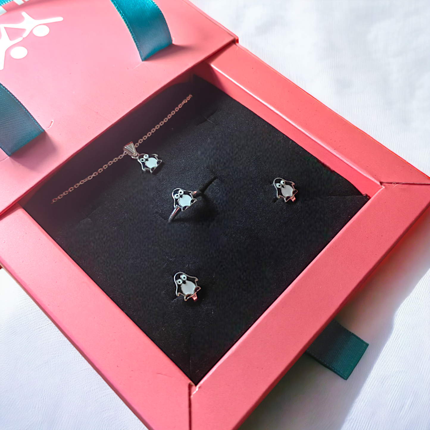 Adorable Penguin Silver Jewelry Set for My Cherished Daughter