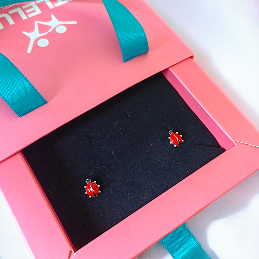 Charming Silver Ladybug Earrings for Girls - 'You Are My Lucky Charm, My Daughter'