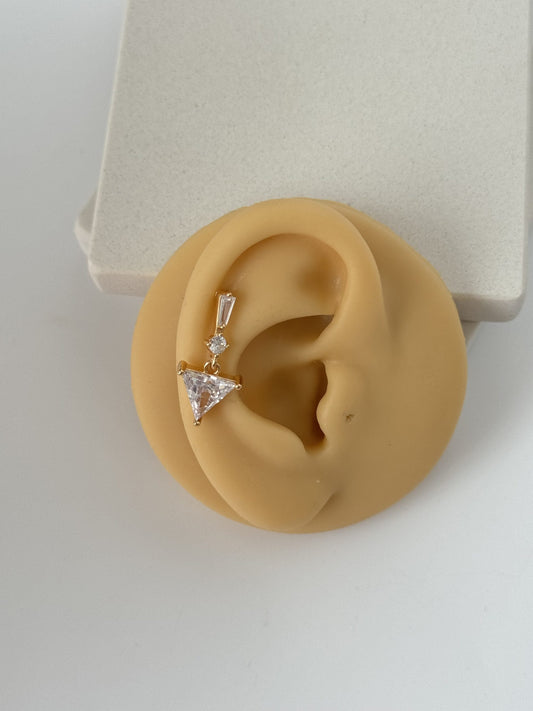 Gold Tragus Piercing with Dazzling Stone Drop Design